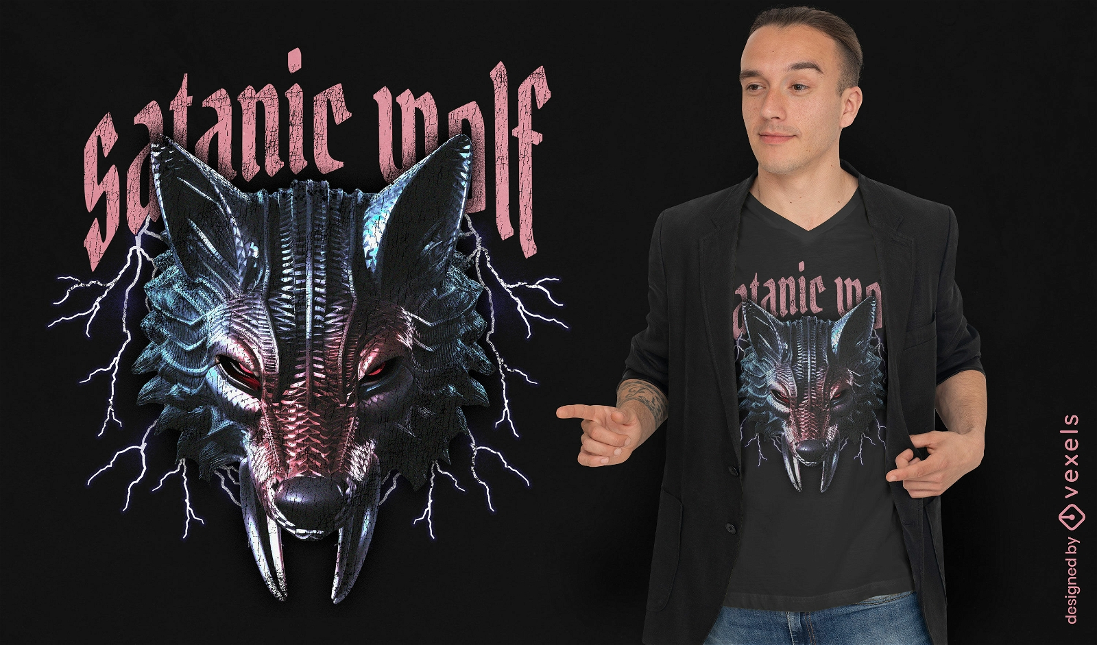Lobo animal camiseta satánica psd