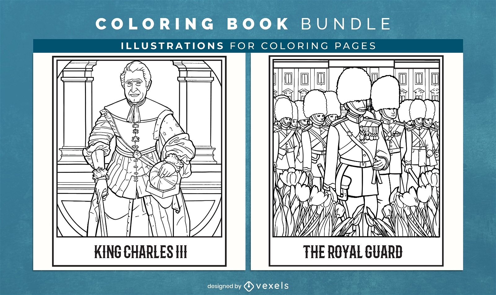 Royal characters coloring book design pages