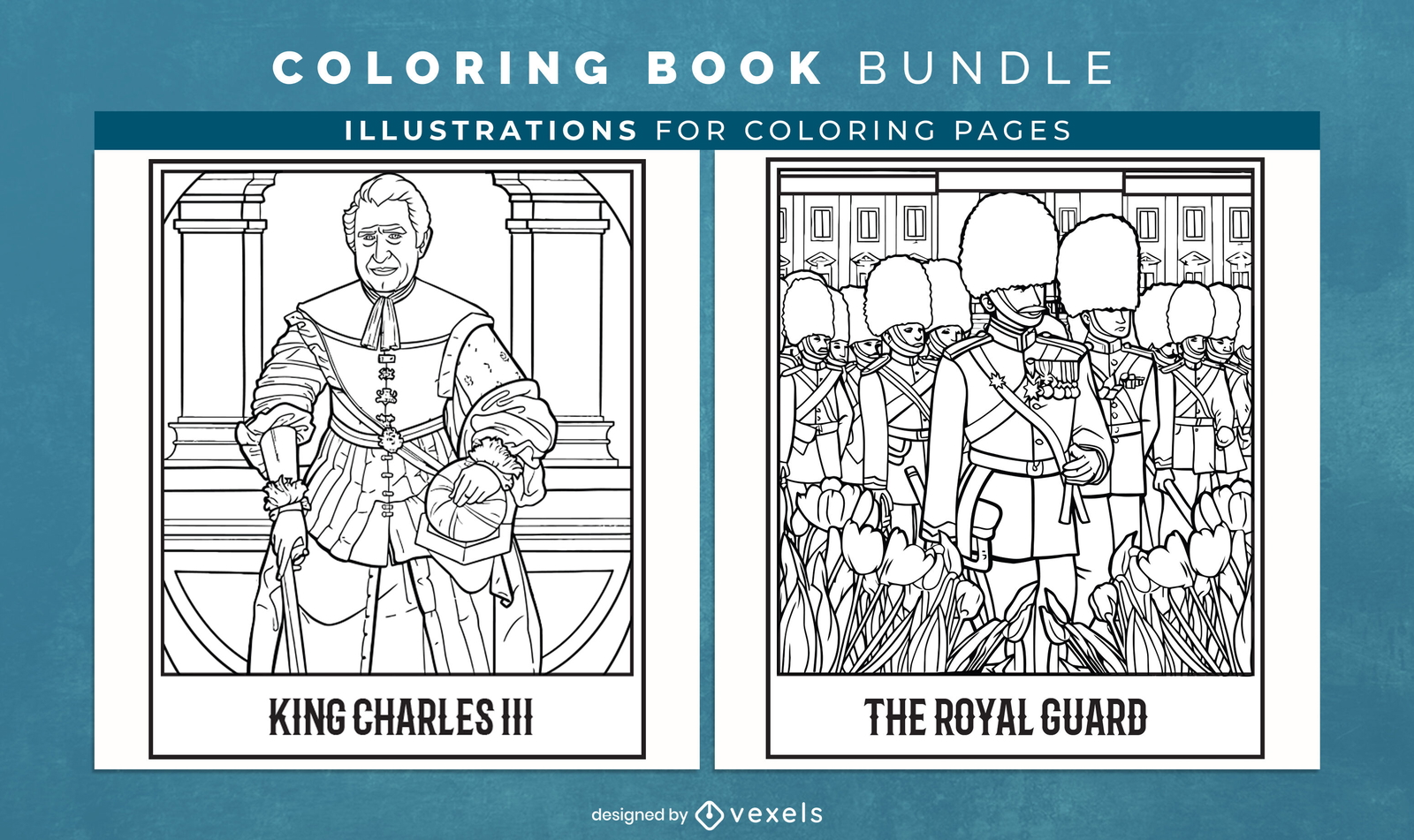 Royal characters coloring book design pages