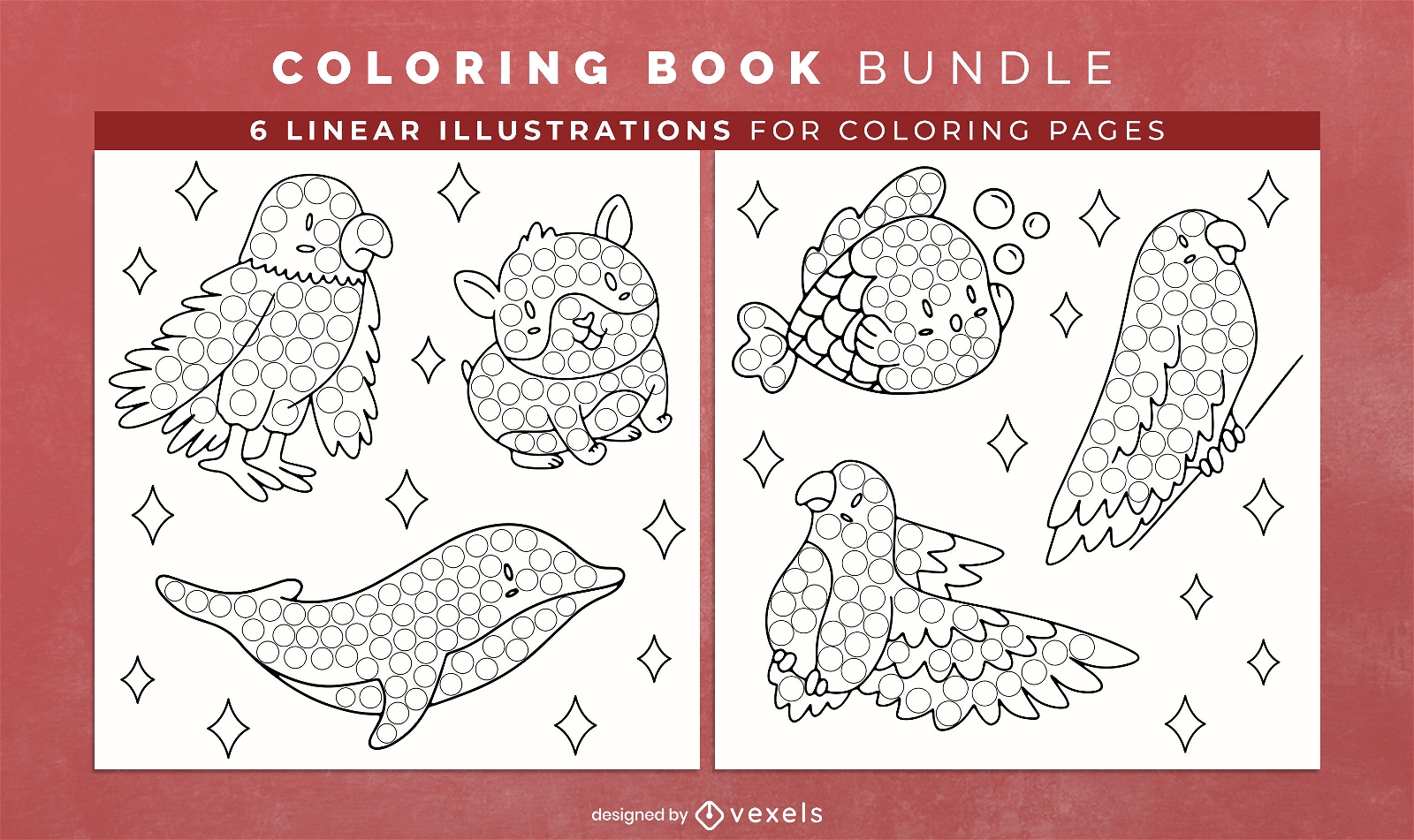 Cartoon animals dot coloring book design pages