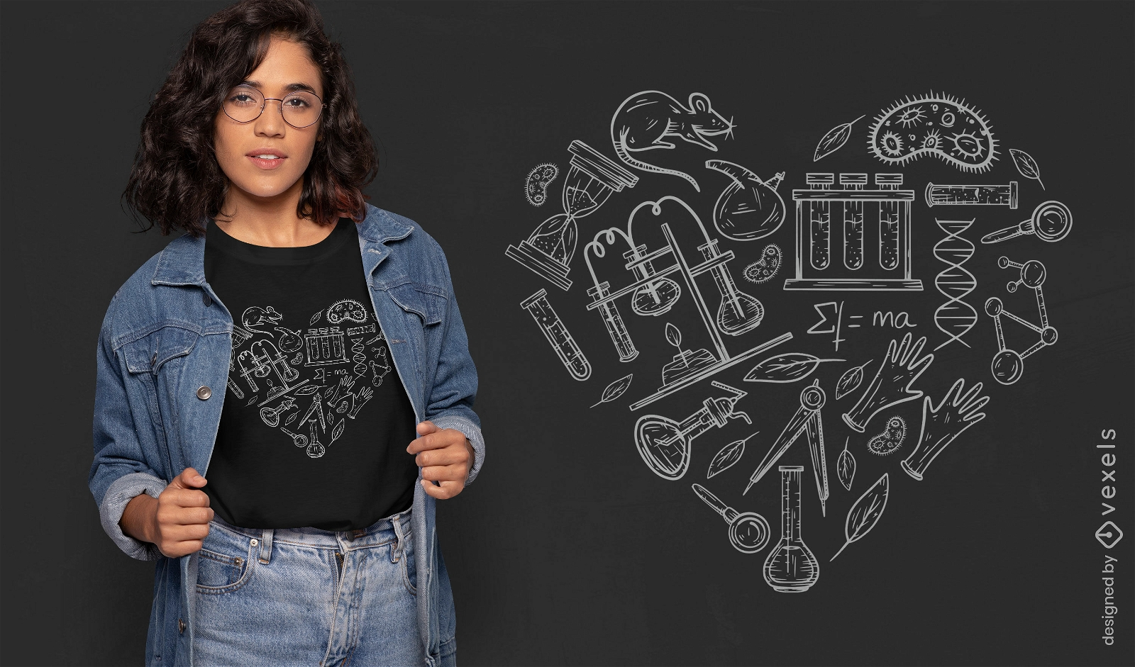 Science elements in a heart t-shirt design
