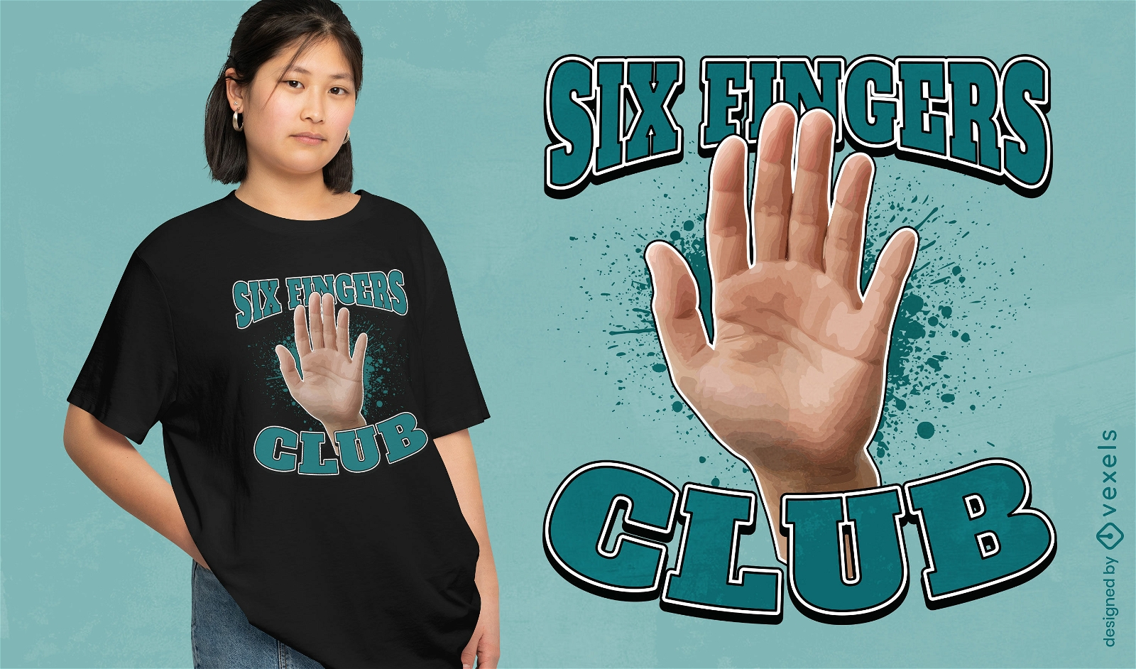 Diseño de camiseta de mano con seis dedos.
