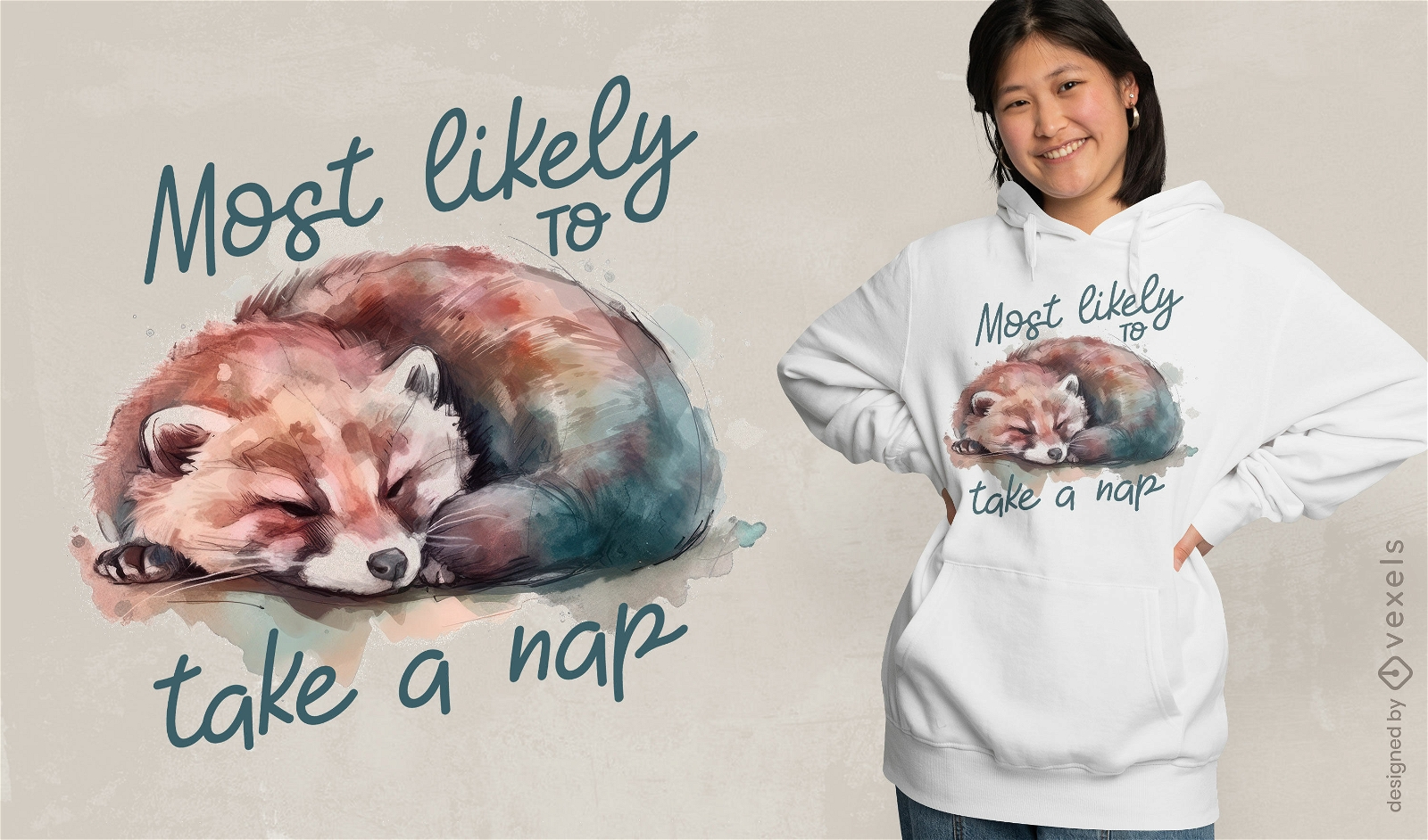 Diseño de camiseta de panda rojo tomando una siesta