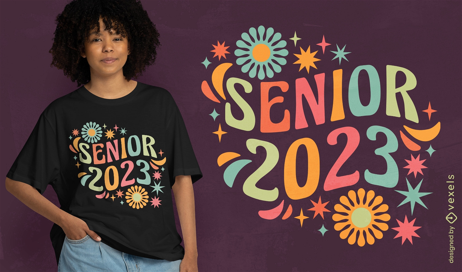 Diseño de camiseta colorida senior 2023