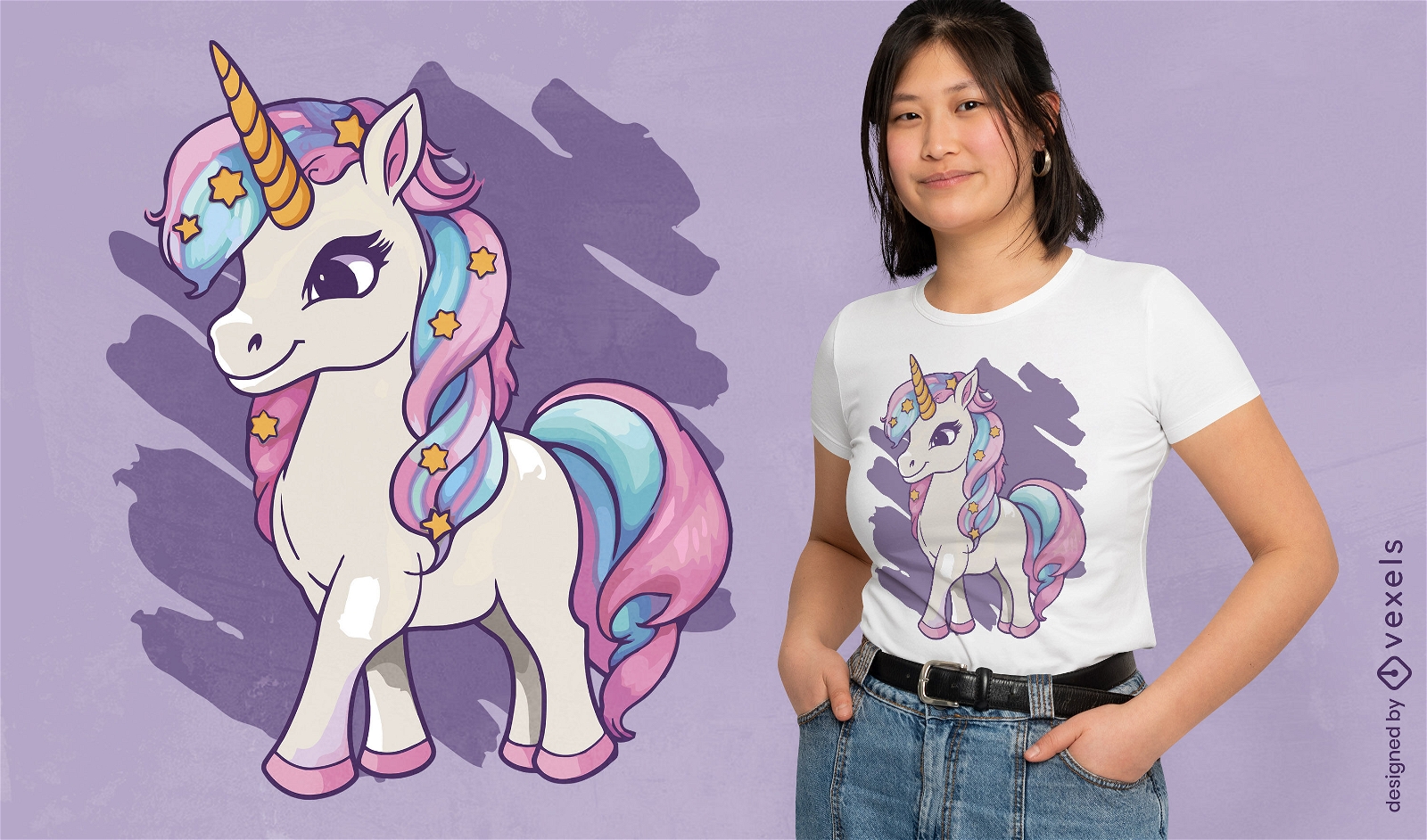 Diseño de camiseta de estrellas de pelo de unicornio.