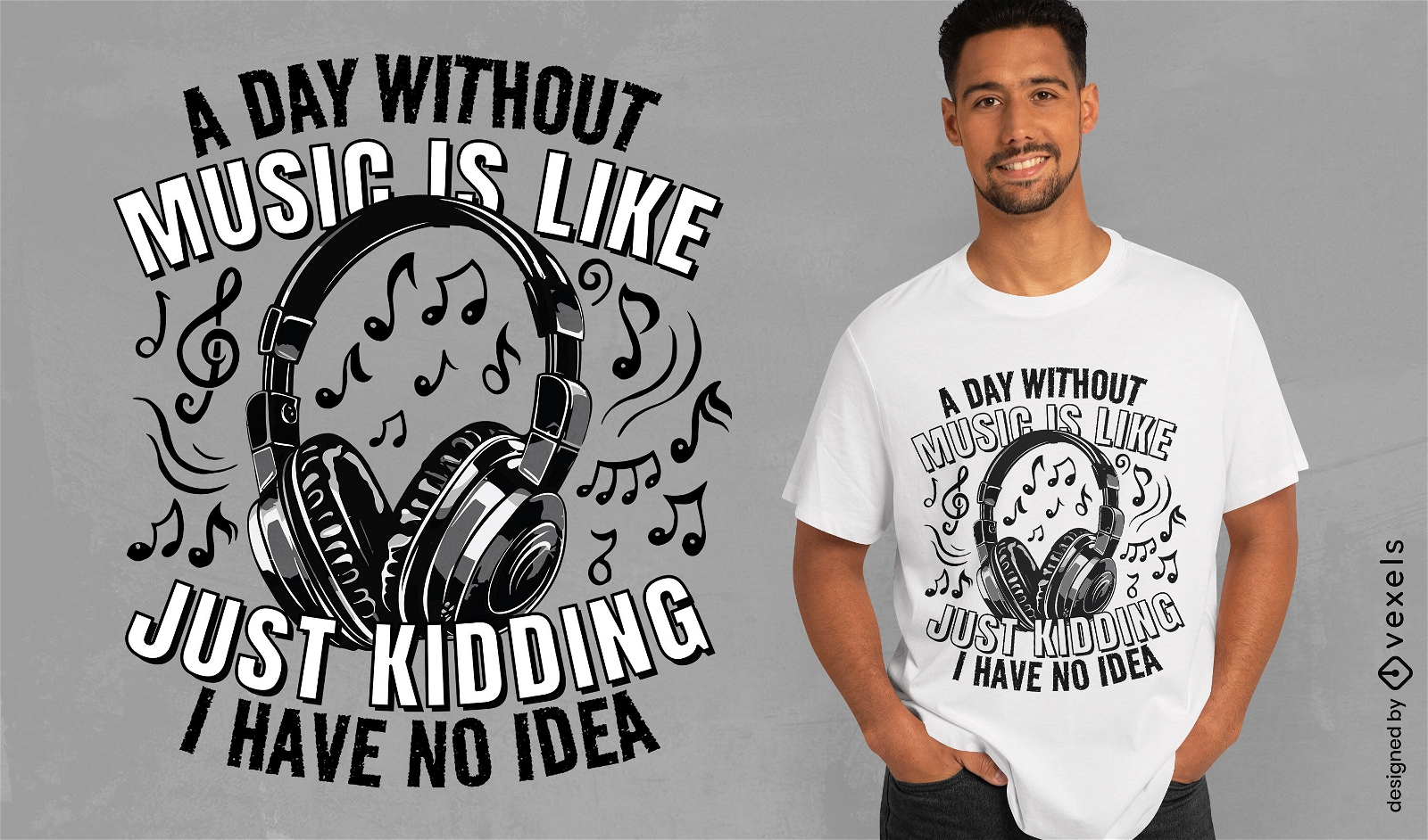 Diseño de camiseta de auriculares y música.