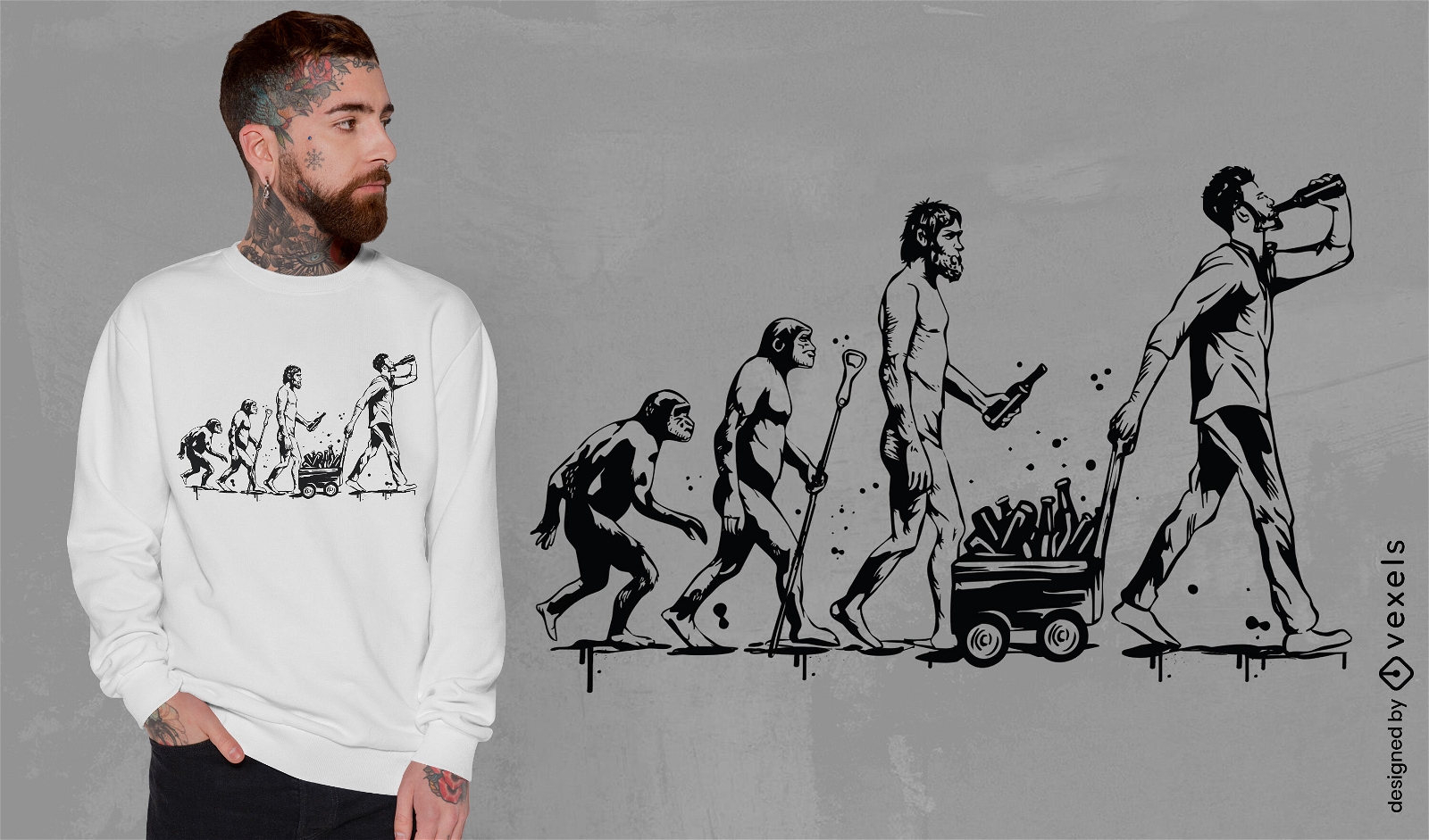 Mann mit Bier-Evolution-T-Shirt-Design