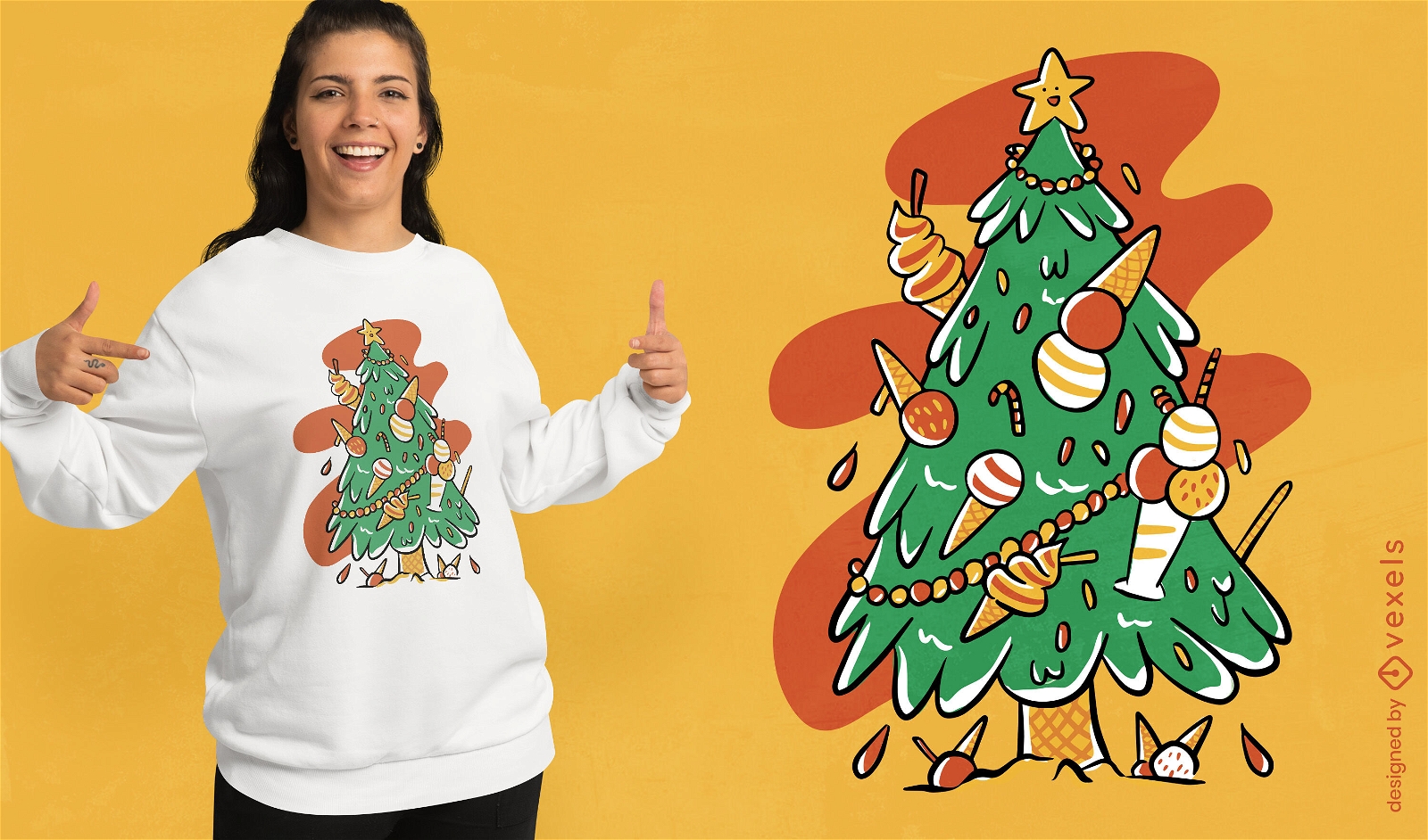 Weihnachtsbaum mit Eiscreme-T-Shirt-Design