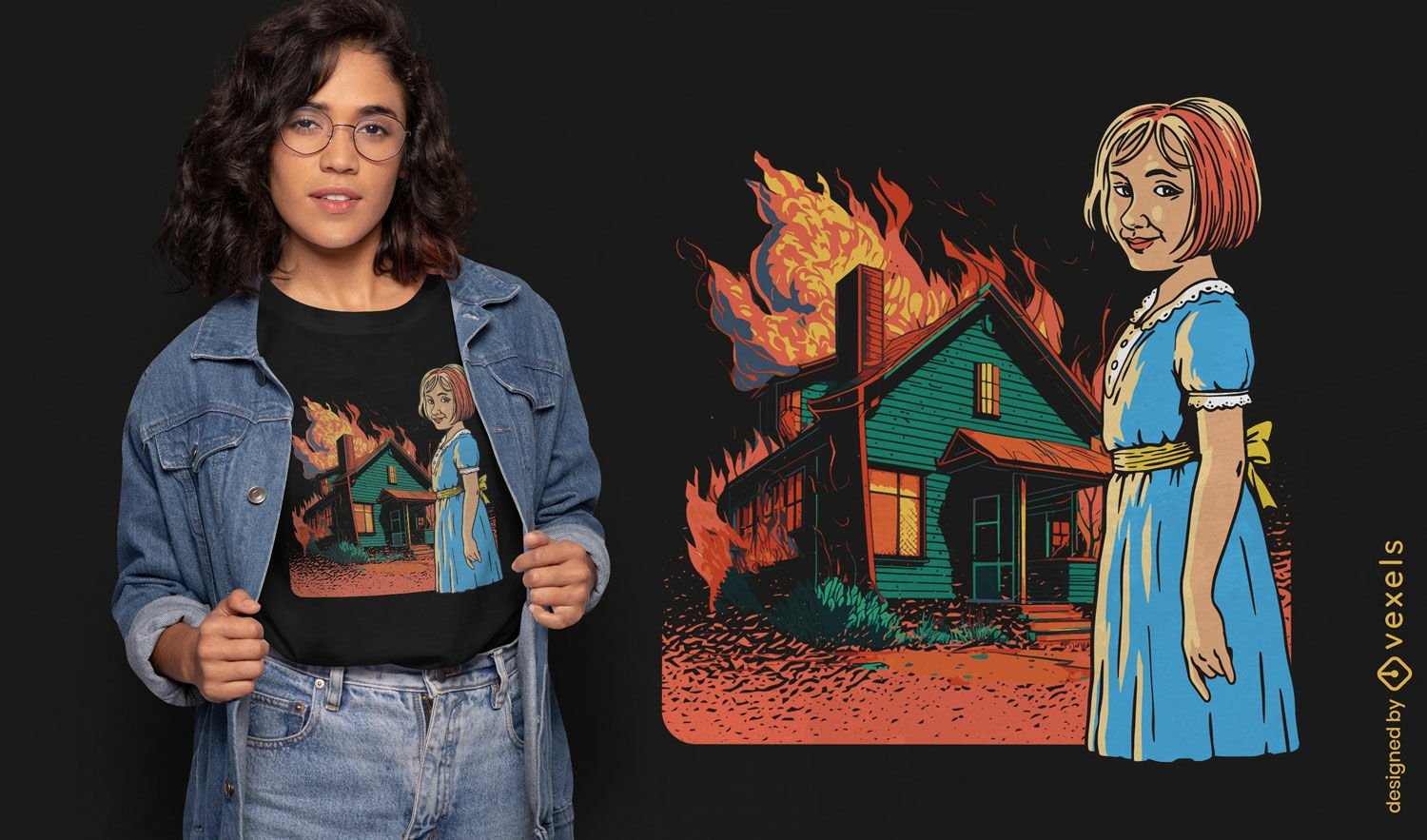 Gruseliges Haus brennt T-Shirt-Design nieder