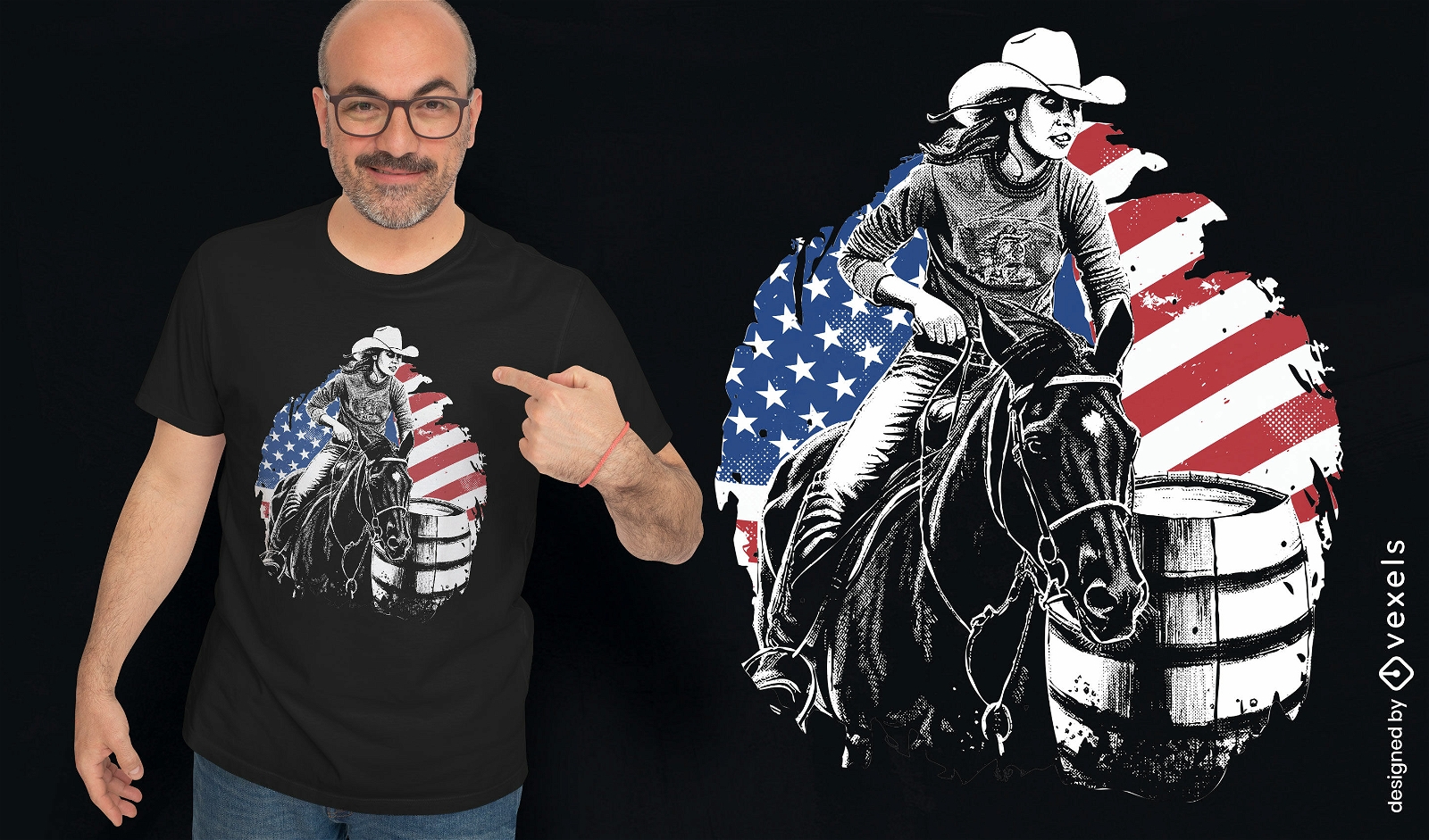 Dise?o de camiseta de mujer montando a caballo de EE. UU.