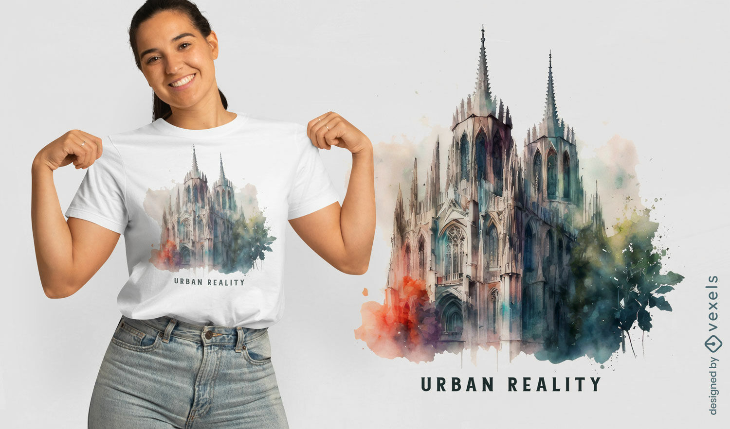 Diseño de camiseta catedral acuarela.