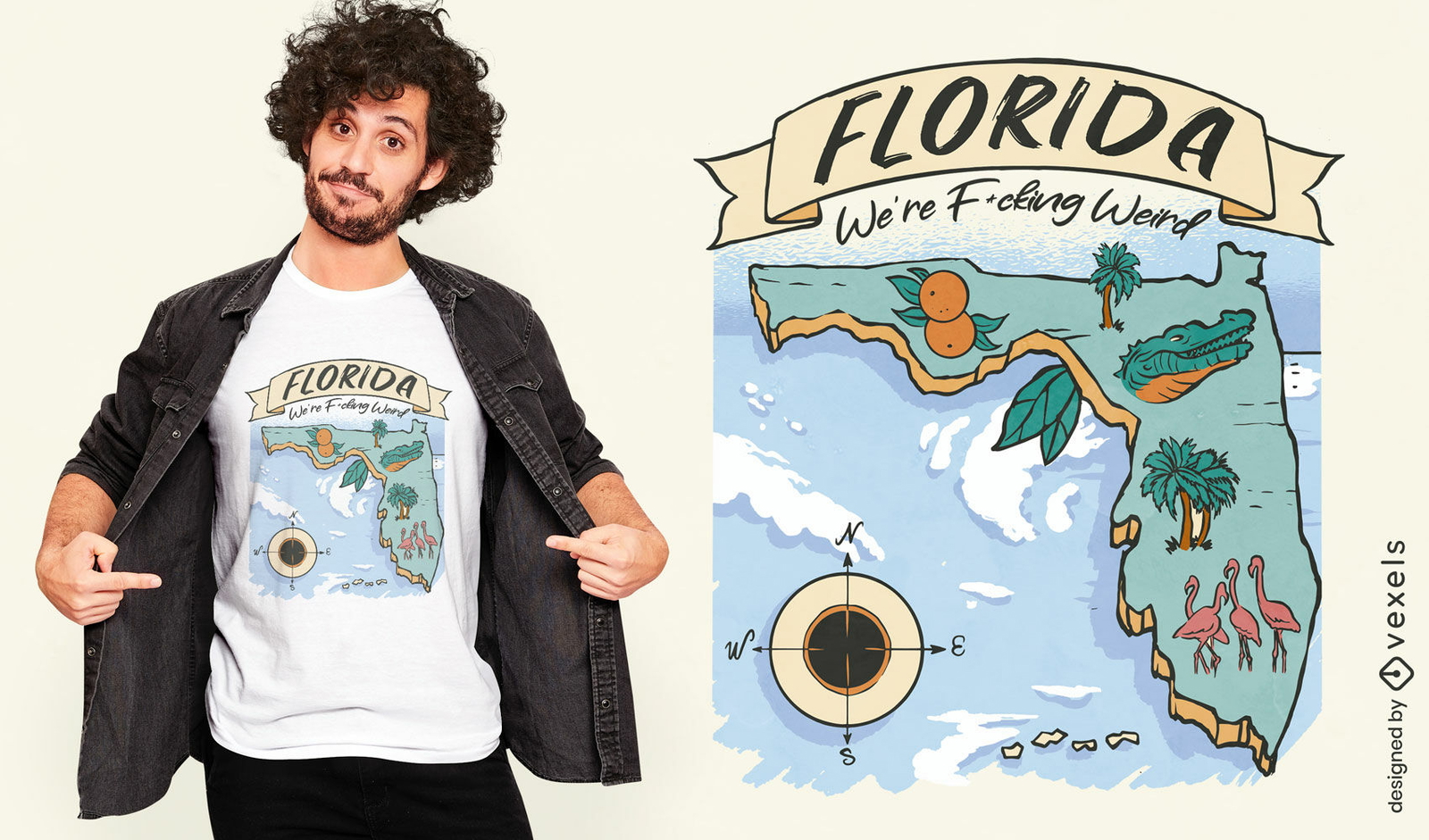 Design de camiseta com mapa dos Estados Unidos da Flórida