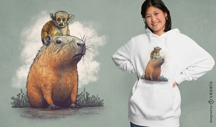 Capybara and monkey friends t-shirt design