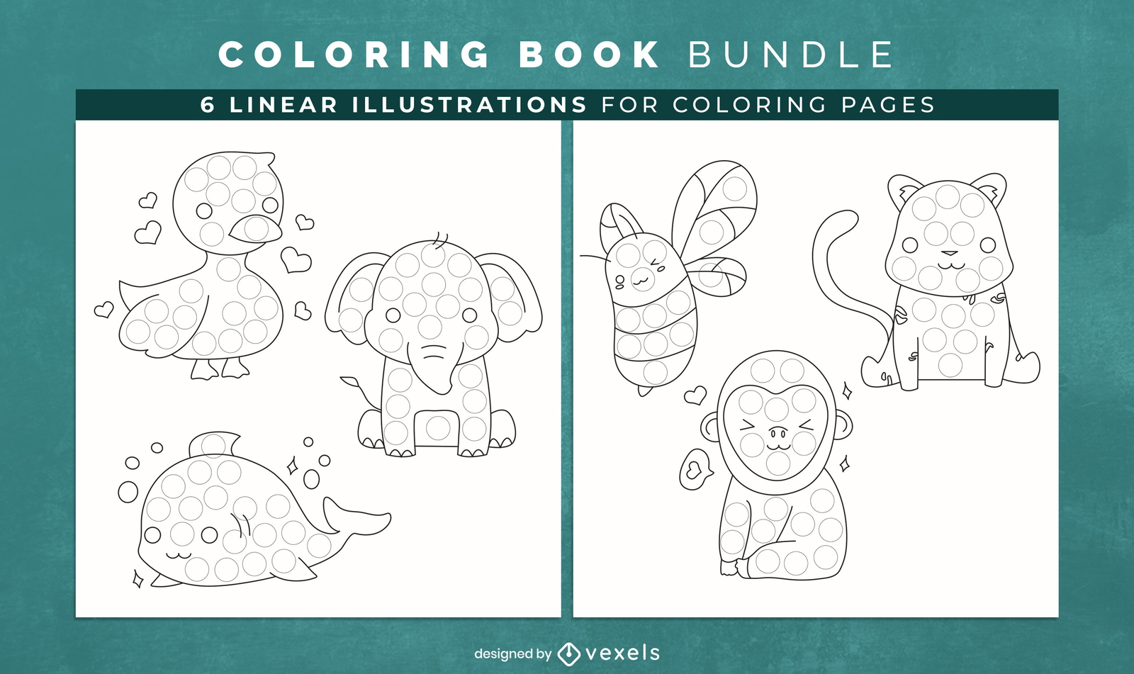 Cute animals dot coloring book design pages