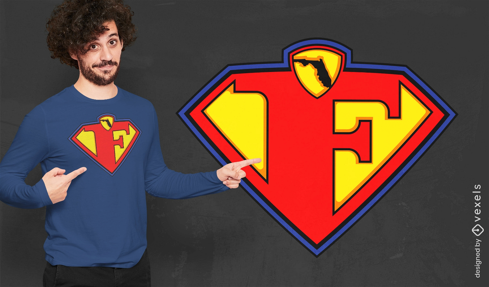 T-Shirt-Design mit amerikanischem Superhelden-Logo aus Florida