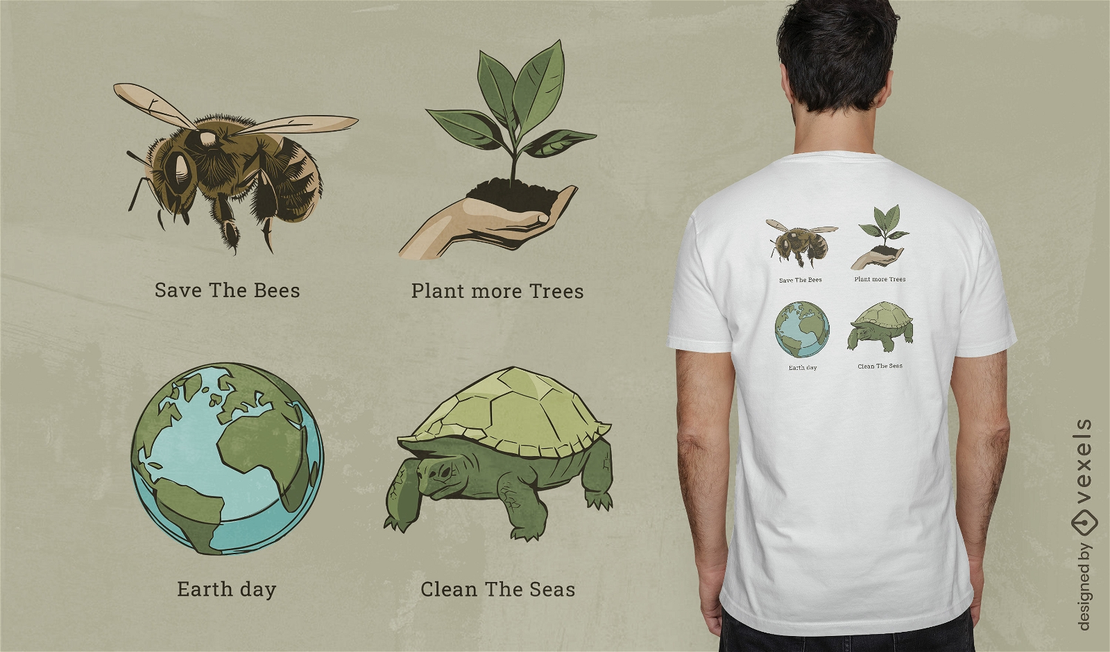 T-Shirt-Design mit Strategien zur Rettung des Planeten