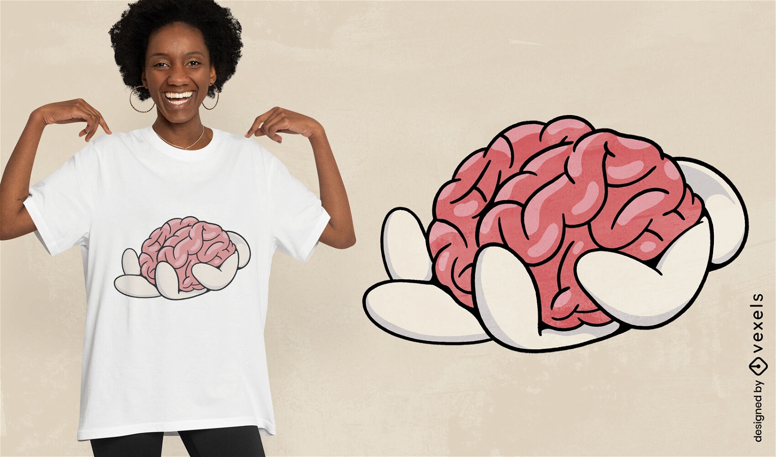 Hand hält ein Gehirn-T-Shirt-Design