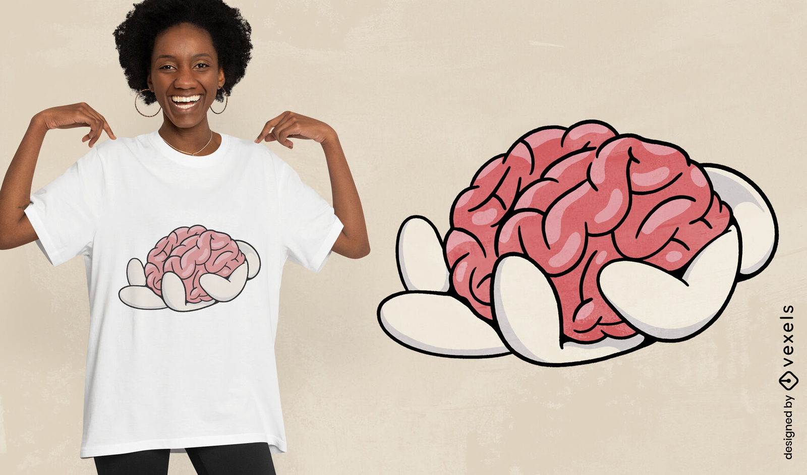 Mano sosteniendo un diseño de camiseta de cerebro