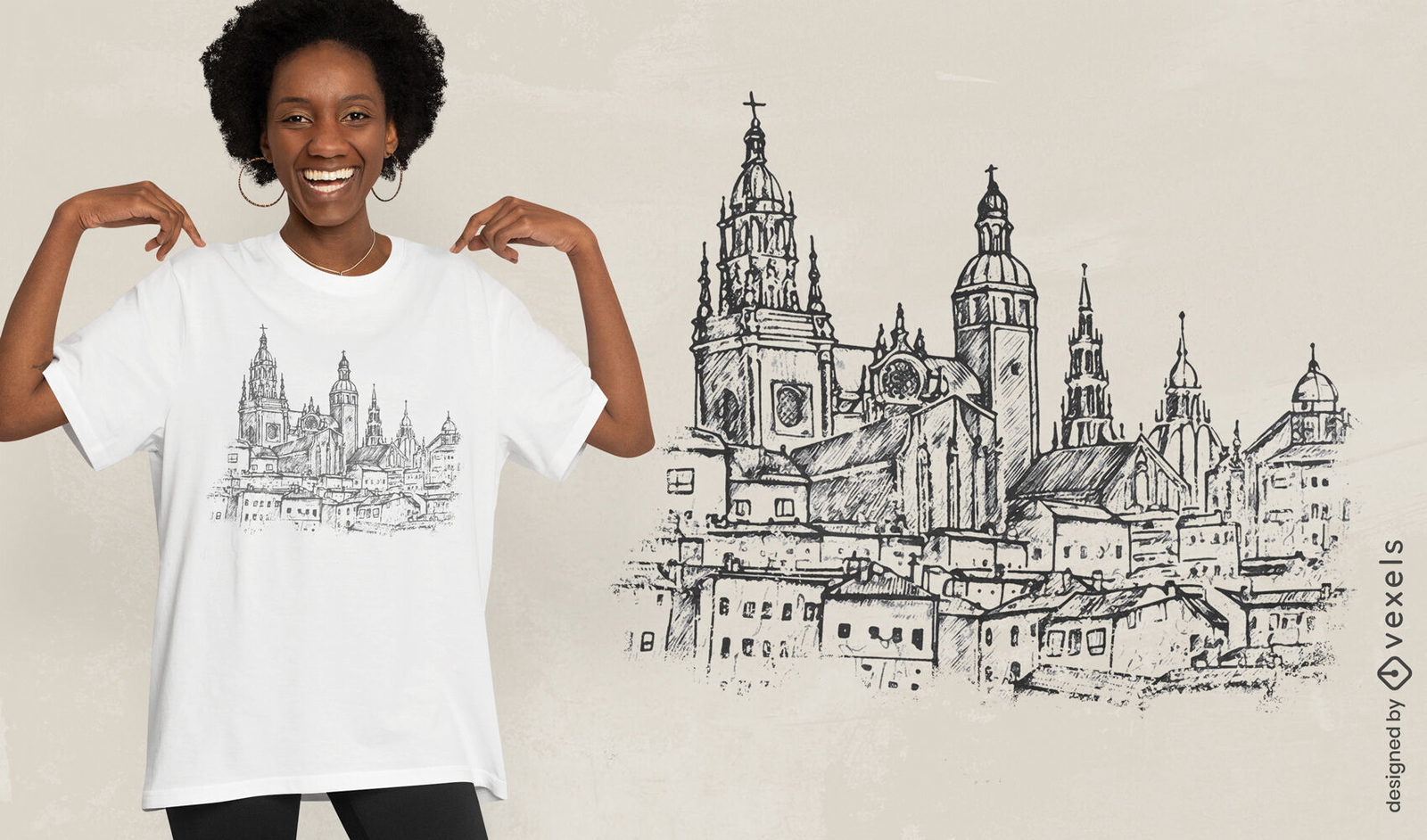 Diseño de camiseta del horizonte de Santiago de Compostela.