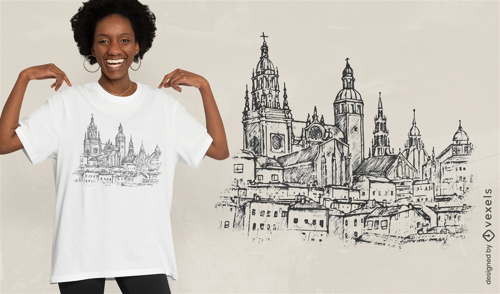 T-Shirt-Design mit Skyline von Santiago de Compostela