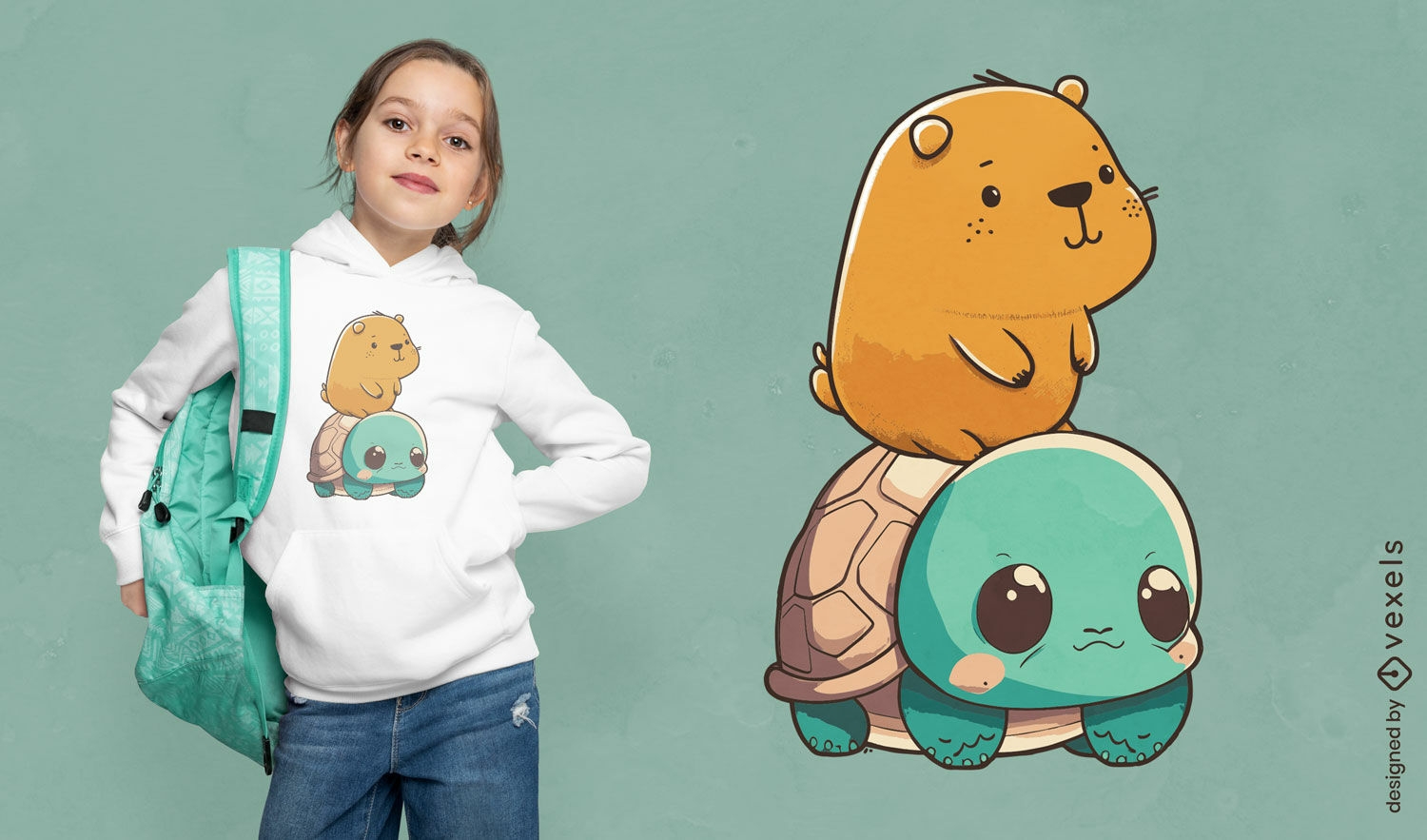 Niedliches Schildkröten- und Capybara-T-Shirt-Design