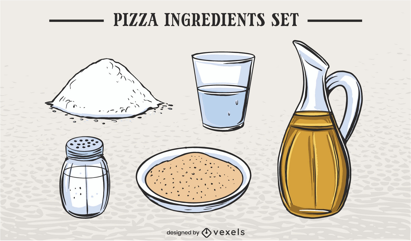 Conjunto de ingredientes de cocina de comida de pizza