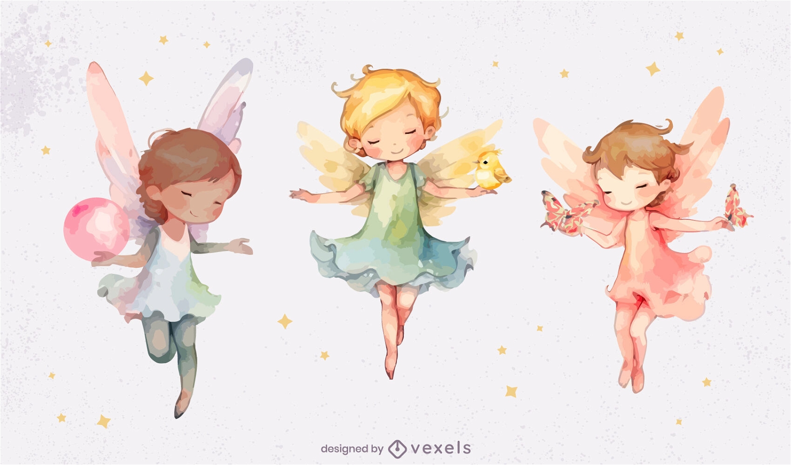 Watercolor fairies cute set
