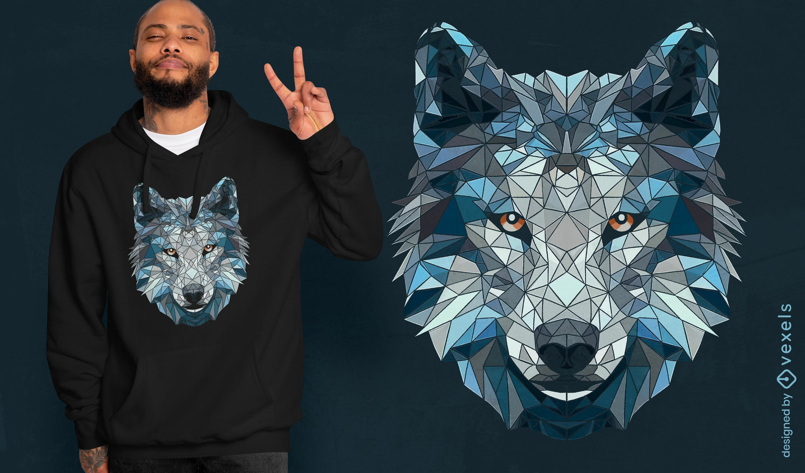 Diseño de camiseta de lobo blanco poligonal.