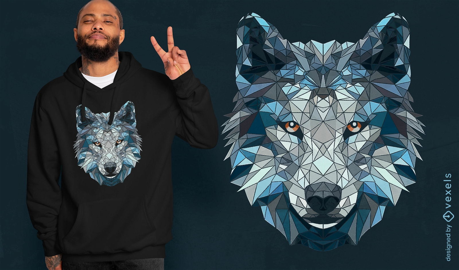 Polygonales T-Shirt-Design mit weißem Wolf