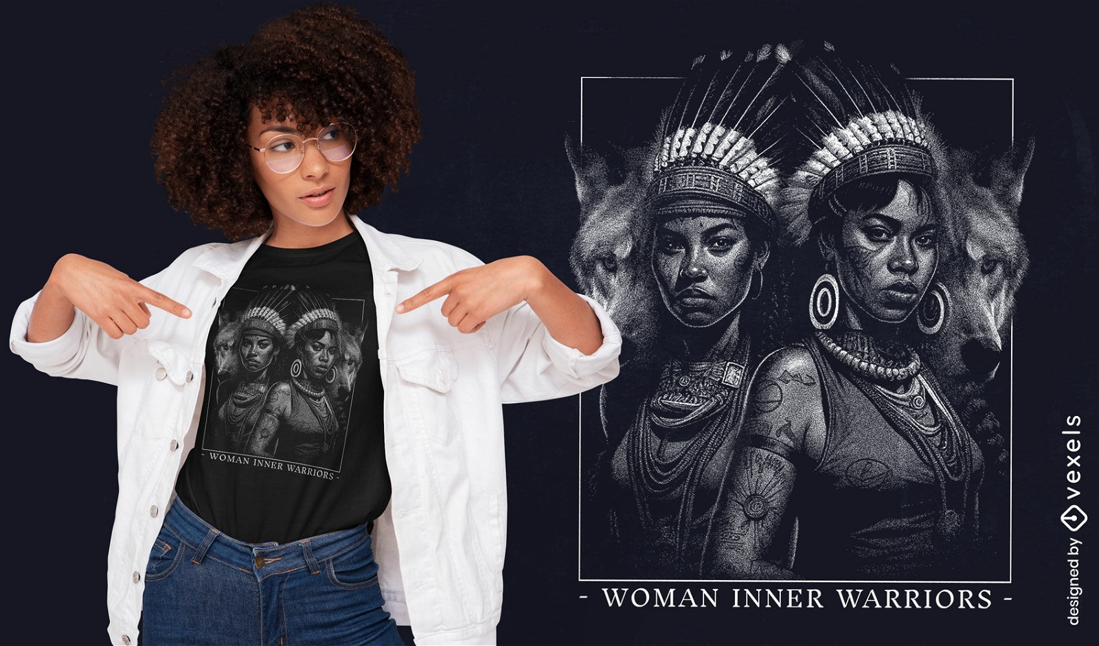 Diseño de camiseta de mujer guerrera.