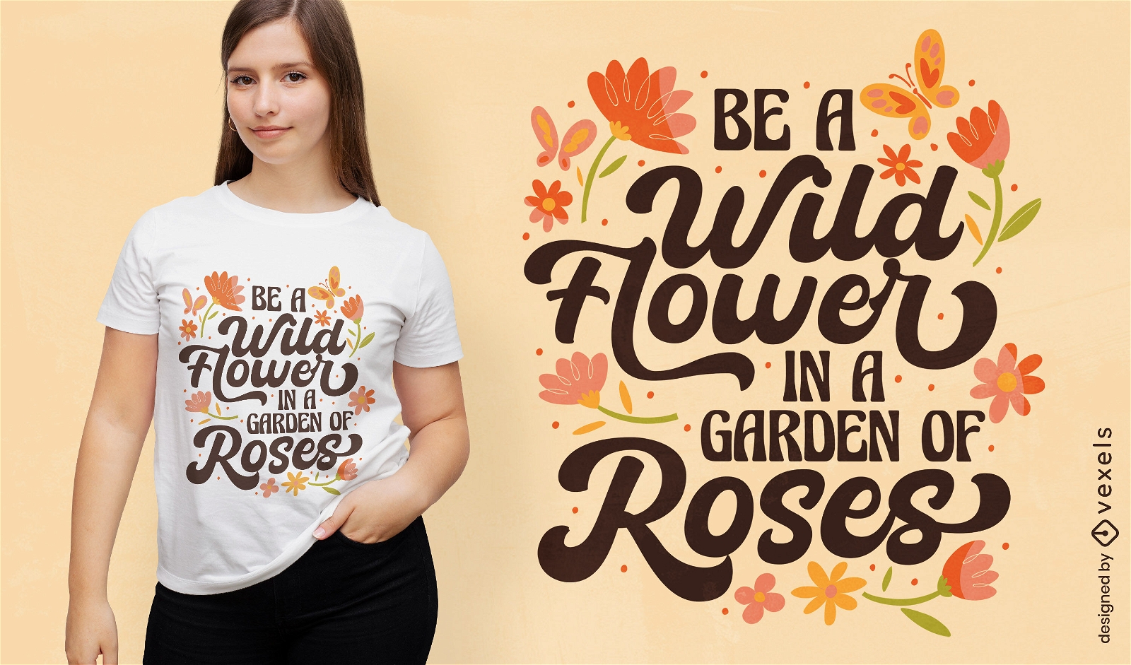 T-Shirt-Design mit Wilf-Blumen und Rosen