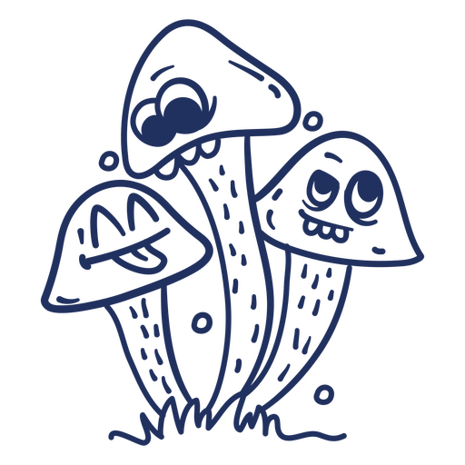Três cogumelos de desenho animado Desenho PNG