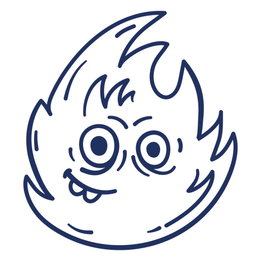 Icono de llama azul con ojos y boca. Diseño PNG