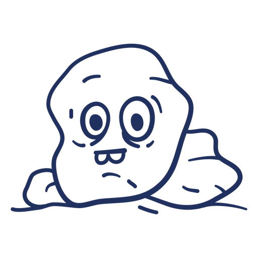 Black and blue drawing of a rock with eyes PNG Design