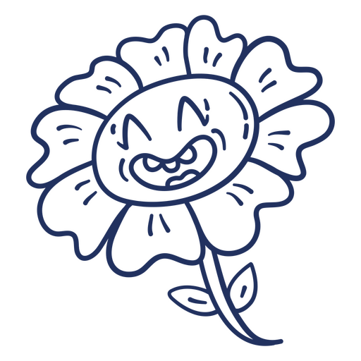 Flor azul com uma carinha sorridente Desenho PNG