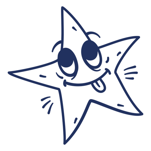 Blue star with a tongue sticking out PNG Design