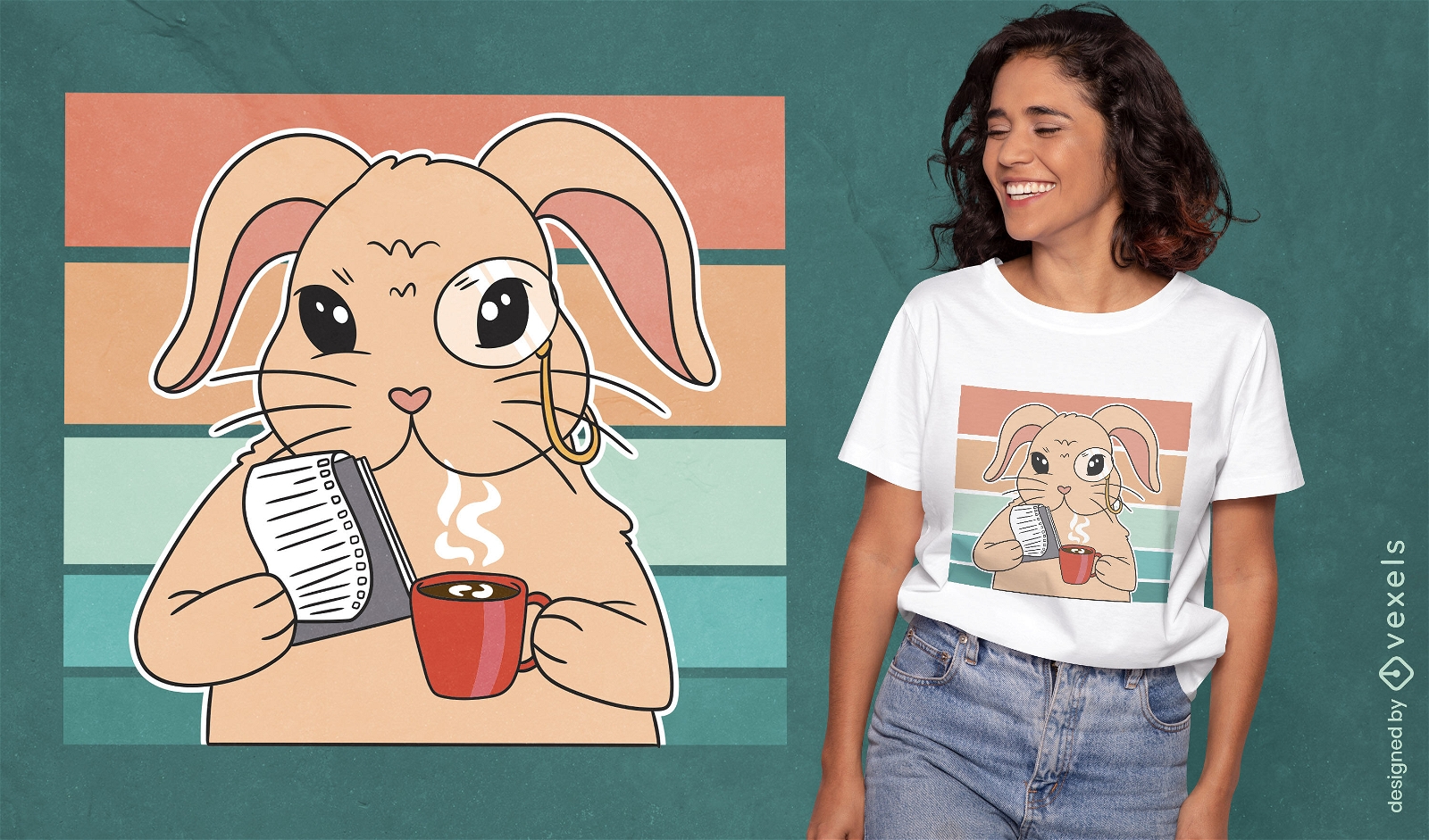 Dise?o de camiseta de animal de conejo inteligente.