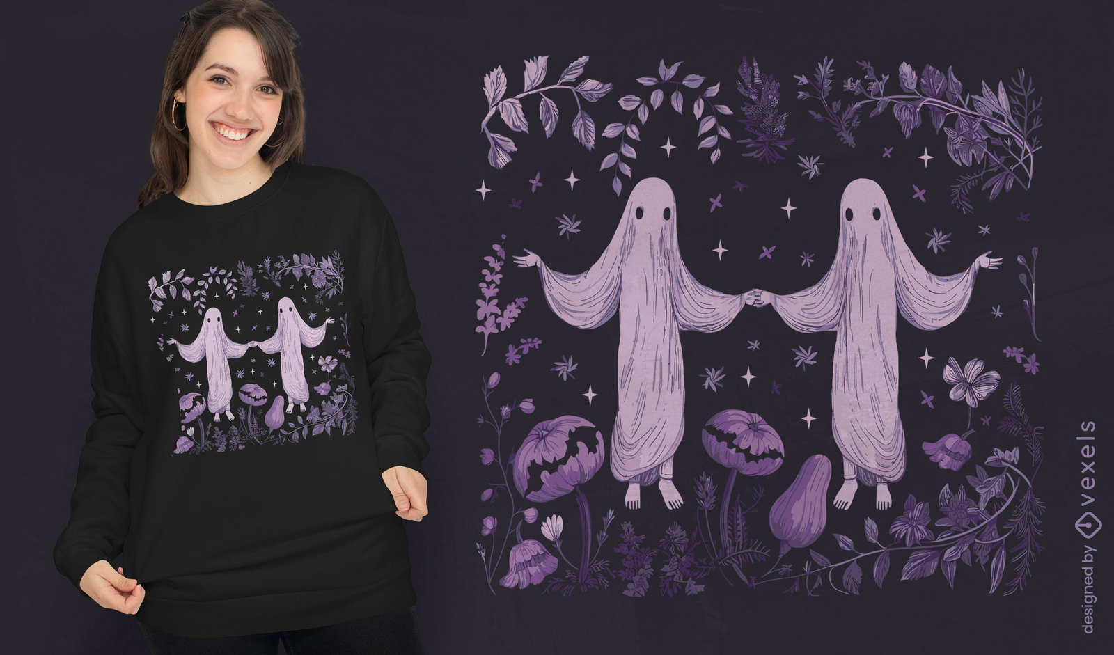 Diseño de camiseta de fantasmas espeluznantes en la naturaleza.