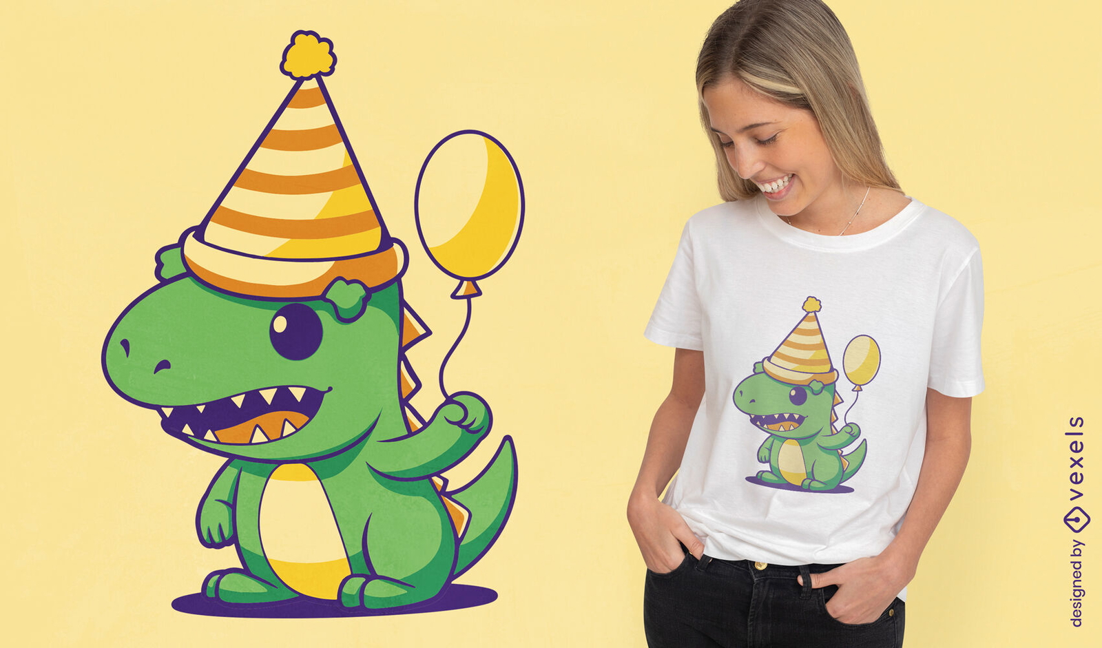 Desenho de camiseta fofa de desenho animado de dinossauro de aniversário