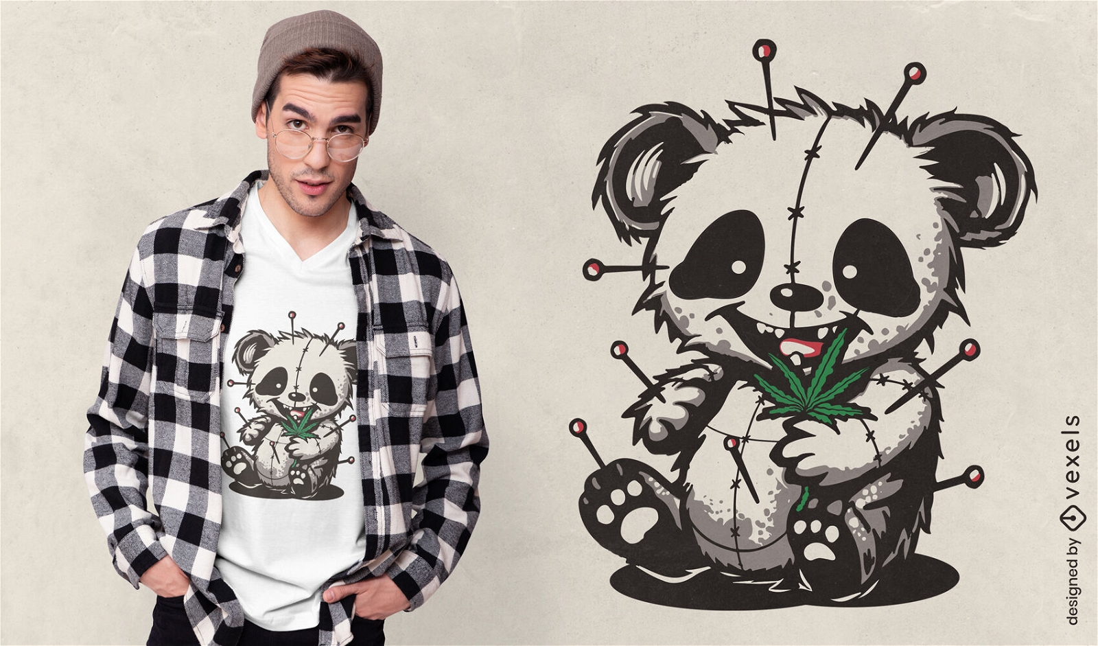 Design de camiseta de boneca de vodu de urso panda