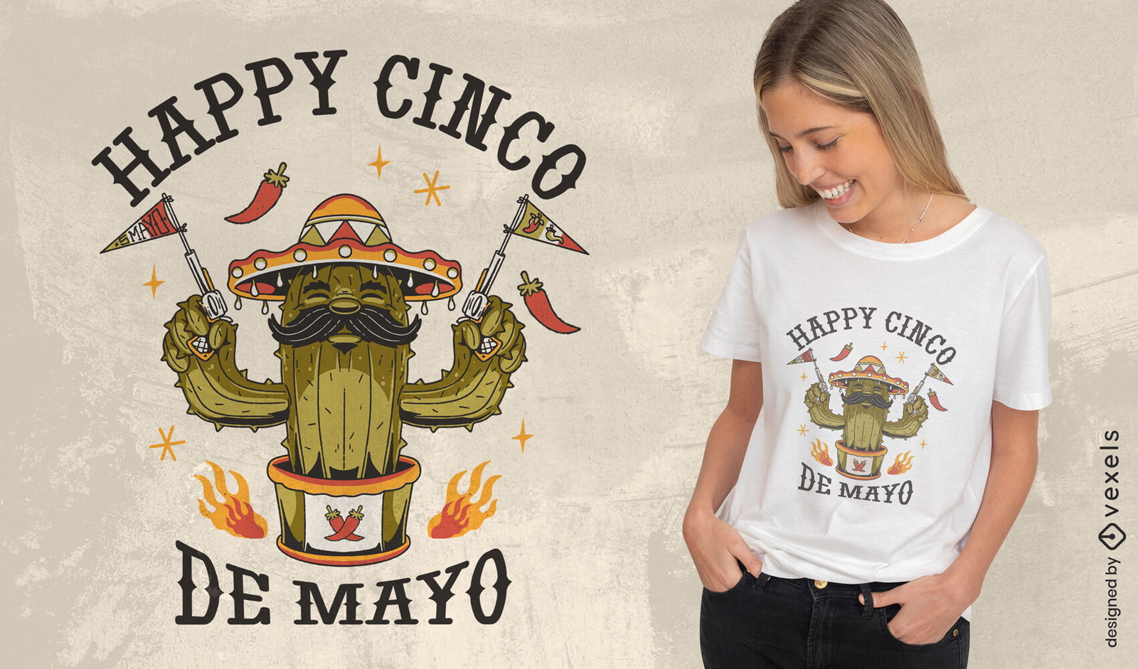 Diseño de camiseta de cactus mexicano cinco de mayo.