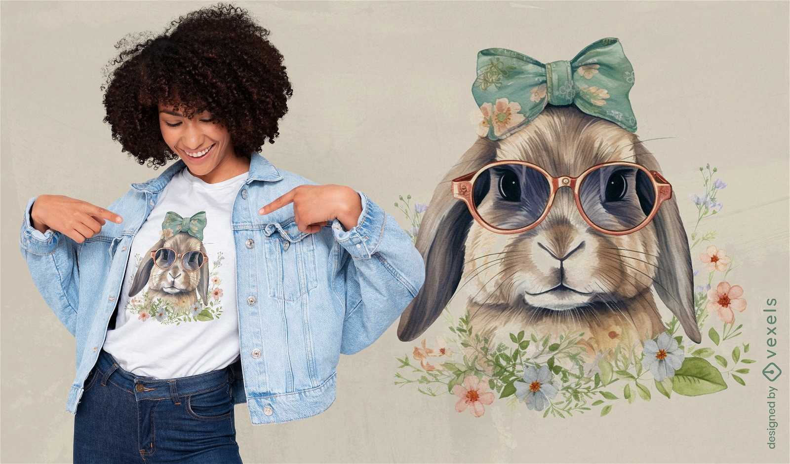 Conejo de Pascua con elegante diseño de camiseta de gafas de sol.