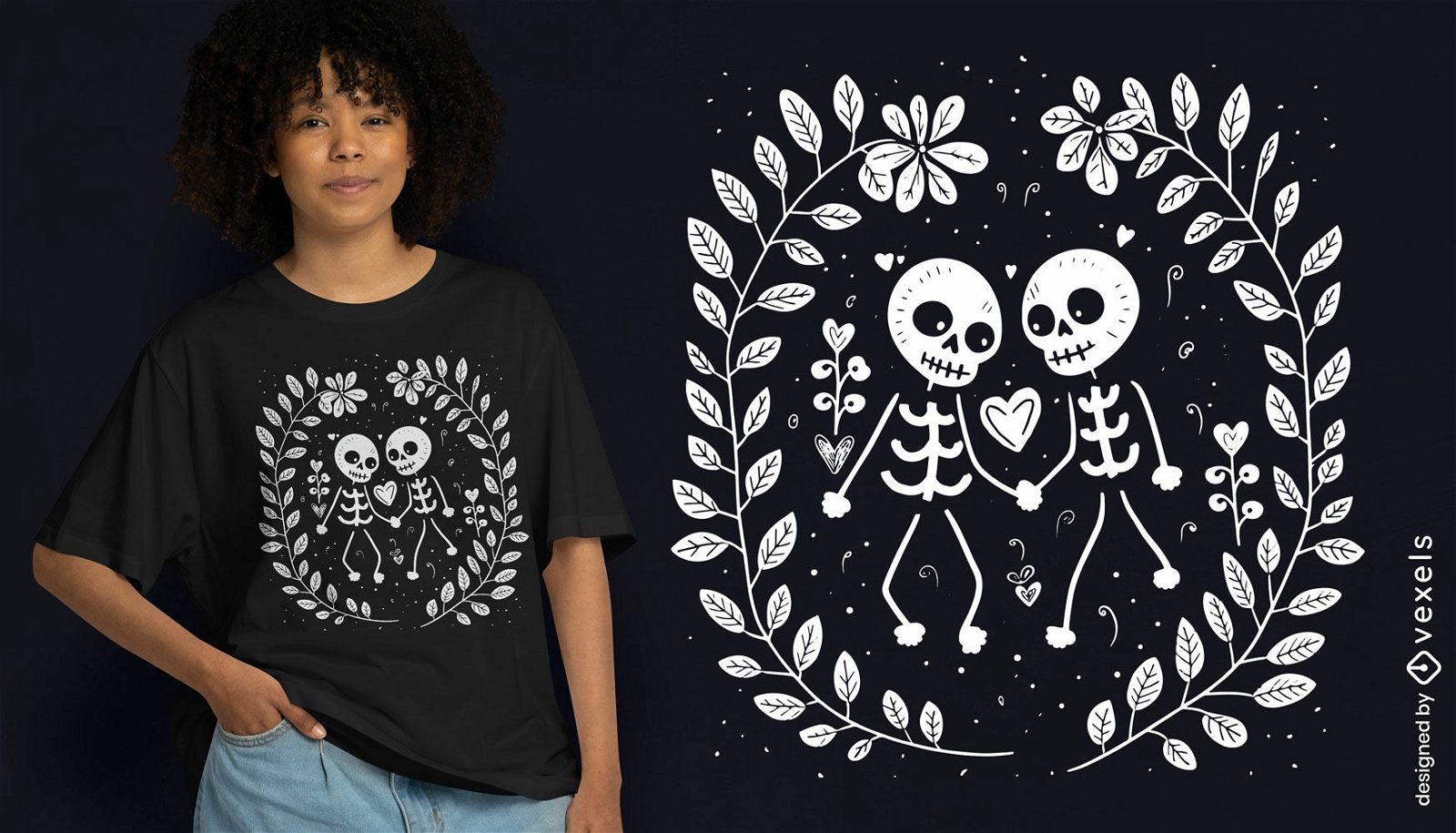 Esqueletos apaixonados design de camiseta fofa