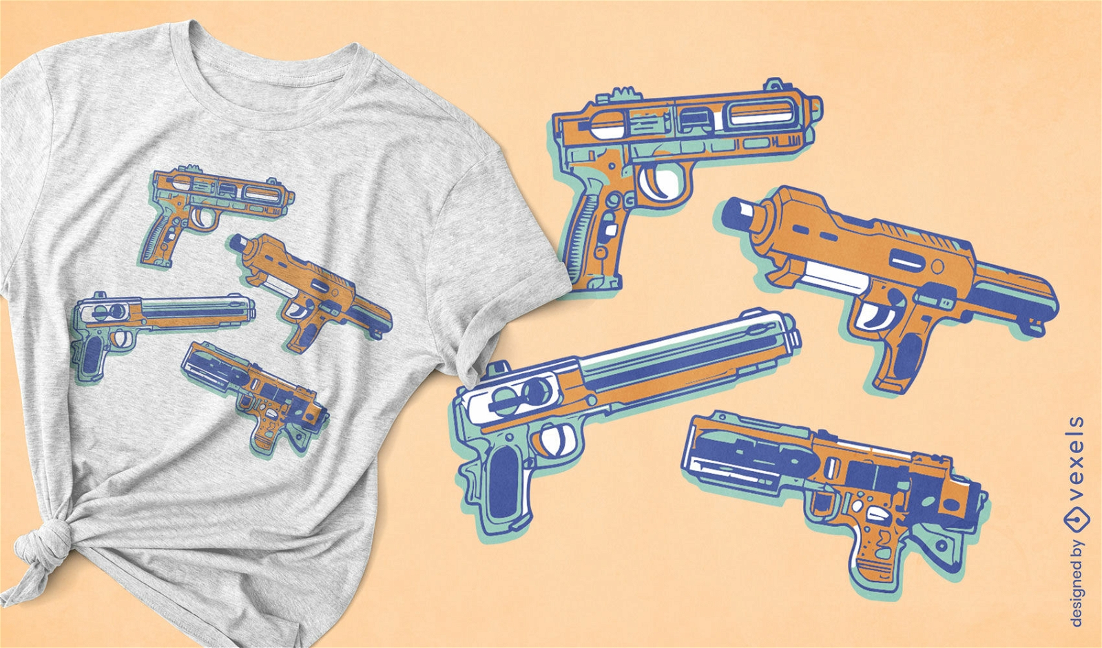 Diseño de camiseta de pistolas láser.