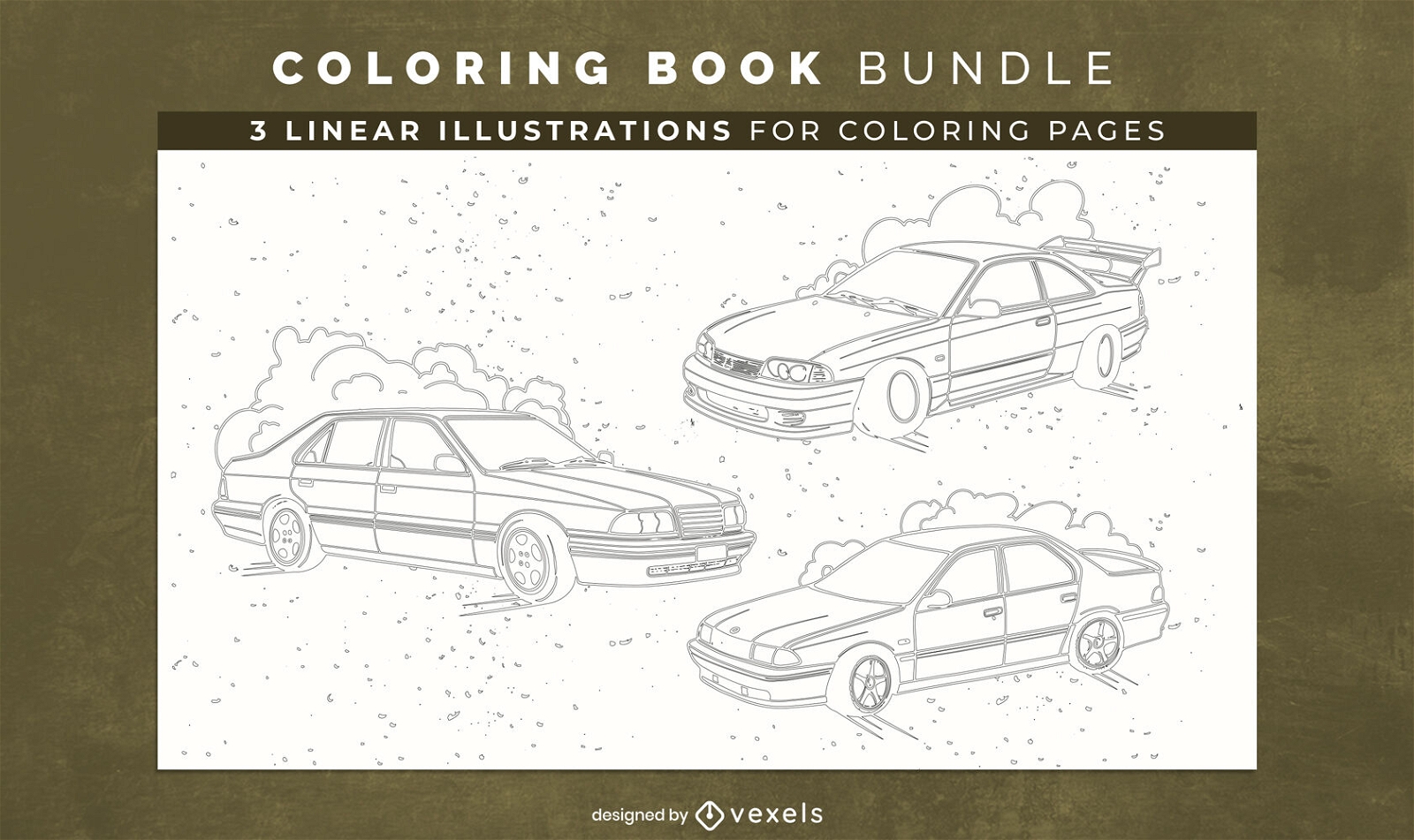 Design de interiores de livro de colorir à deriva de carro