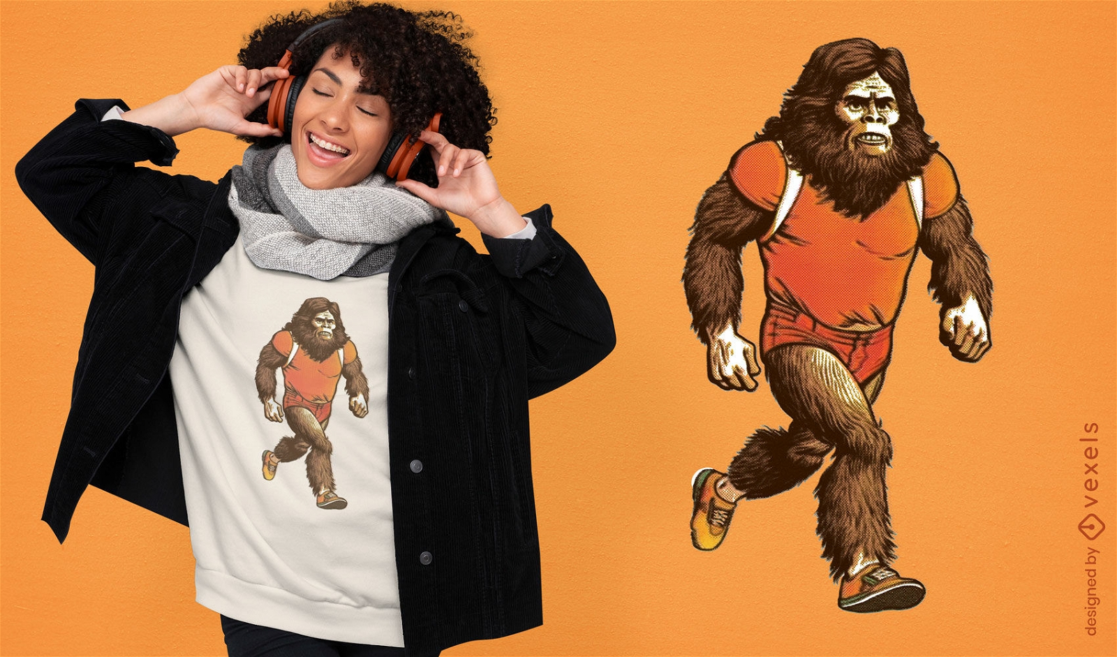 Diseño de camiseta corriendo Bigfoot.