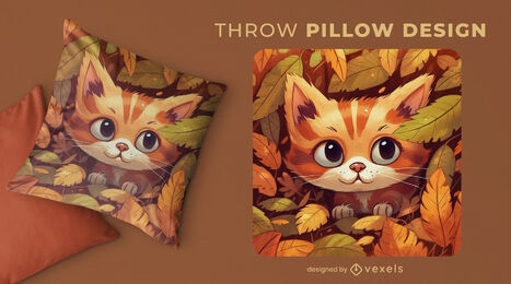 Cat in leaves pillow design