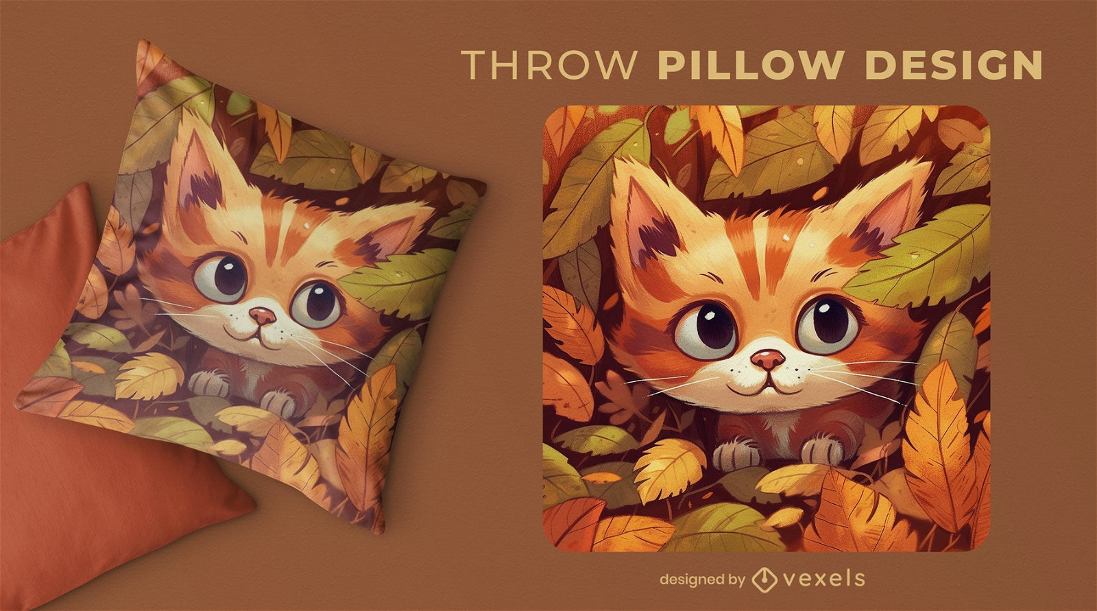 Diseño de almohada de gato en hojas.