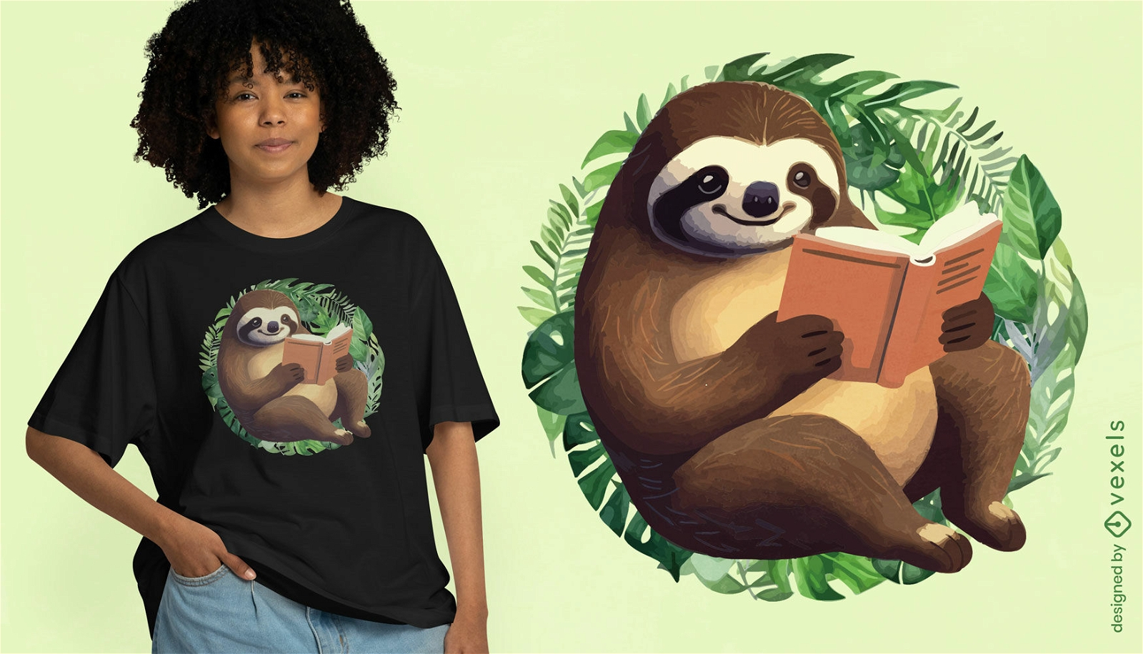 Sloth reading t-shirt design