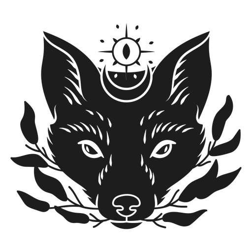 Black and white image of a fox head PNG Design